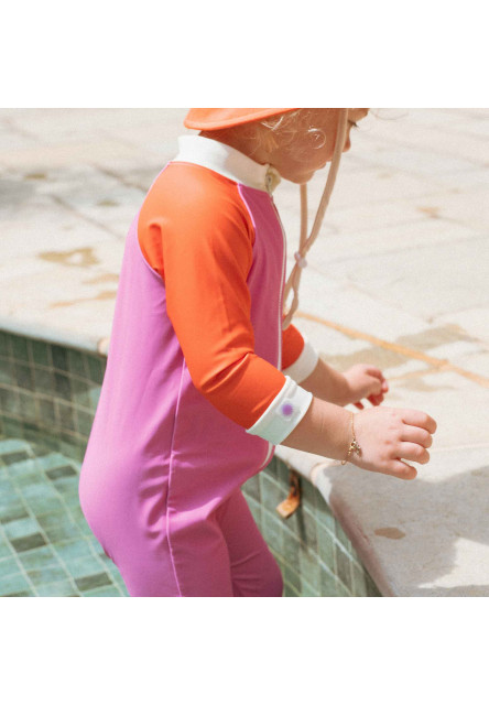 KiETLA ICONIK plavkový overal s UV ochranou - Pink Red (18-24 mesiacov)