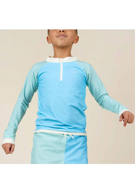 KiETLA ICONIK plavky s UV ochranou - tričko s dlhým rukávom - Blue Stripes (6-8 rokov)