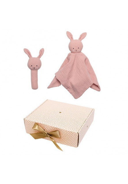 Dárková sada s chrastítkem Bunny Pink