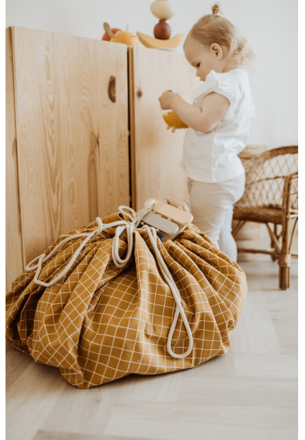 Noomad original Hrací deka a Vak na hračky organic Grid Mustard