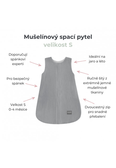 Letní a jarní lehký mušelínový spací pytel Love 0-4 měsíce S béžový se srdíčky