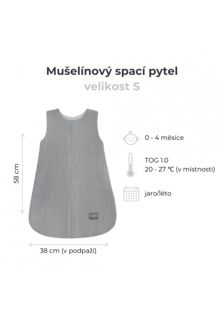 Letní a jarní lehký mušelínový spací pytel Love 0-4 měsíce S béžový se srdíčky