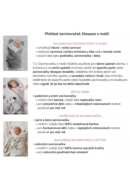Mušelínová zavinovačka Sleepee Nature krémová s lístečky