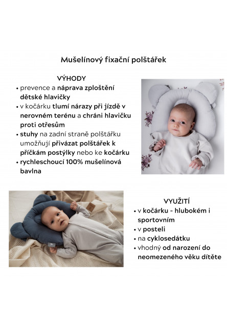 Mušelínový fixační polštář Sleepee Nature krémový