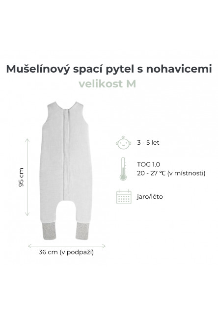 Mušelínový letní spací pytel s nohavicemi vel. M 3-5 let Sleepee Love béžový se srdíčky