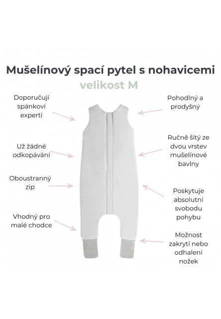 Mušelínový letní spací pytel s nohavicemi vel. M 3-5 let Sleepee Nature krémová