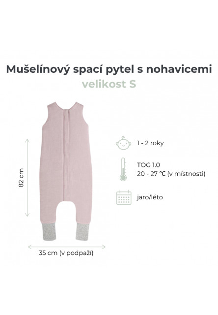 Mušelínový letní spací pytel s nohavicemi vel. S 1-2 roky Sleepee Love béžový se srdíčky