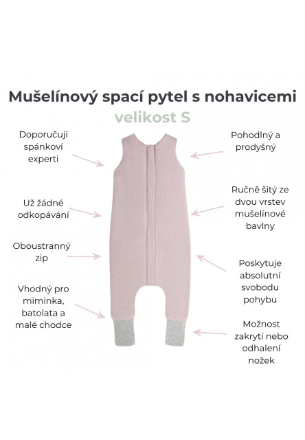 Mušelínový letní spací pytel s nohavicemi vel. S 1-2 roky Sleepee Love béžový se srdíčky