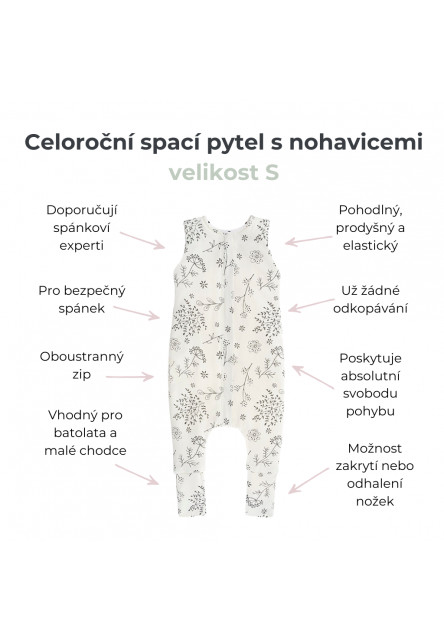 Celoroční spací pytel s nohavicemi Sleepee Blossom S 1-2 roky