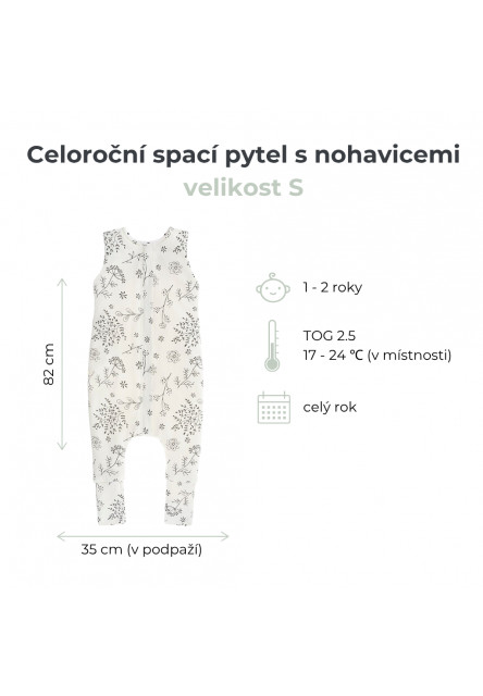 Celoroční spací pytel s nohavicemi Sleepee Meadow S 1-2 roky