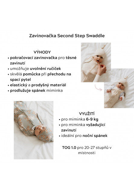 Zavinovačka Sleepee Second Step Swaddle s čepičkou zdarma Meadow