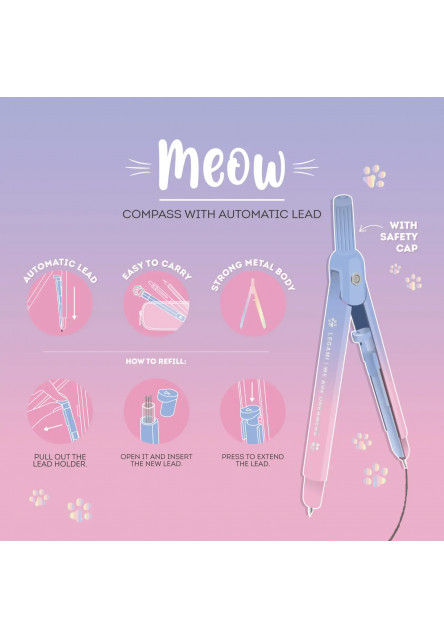 Kružidlo Legami Meow - Compass With Automatic Lead - Kitty - 2B Lead