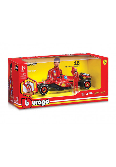 Bburago - RACE F1 s figúrkou jazdca, Ferrari SF-24 (2024), #16 Charles Leclerc, 1:24