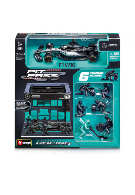 Bburago - Formula Racing F1 Pit Pass set - Mercedes-AMG Petronas W16 (2025) #63 George Russell, 1:43