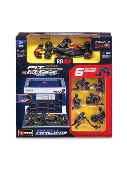 Bburago - Formula Racing F1 Pit Pass set - Oracle Red Bull Racing RB21 (2025) #1 M. Verstappen, 1:43