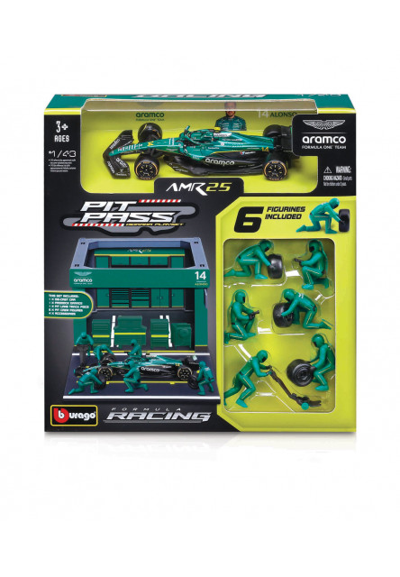 Bburago - Formula Racing F1 Pit Pass set - Aston Martin AMR25 (2025), #14 Fernando Alonso, 1:43
