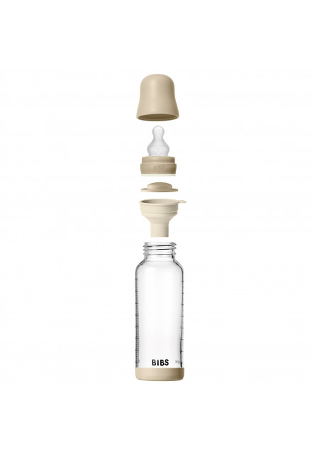 BIBS nočná antikoliková sklenená fľaša so silikónovým cumlíkom 240ml (Vanilla)