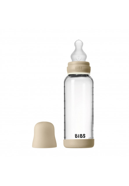 BIBS nočná antikoliková sklenená fľaša so silikónovým cumlíkom 240ml (Vanilla)