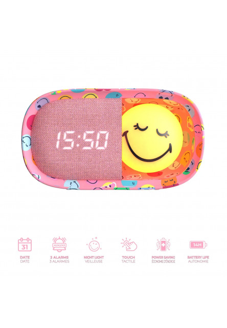 Detský budík a nočné svetlo MOB Dreamy Clock Smiley - ružová
