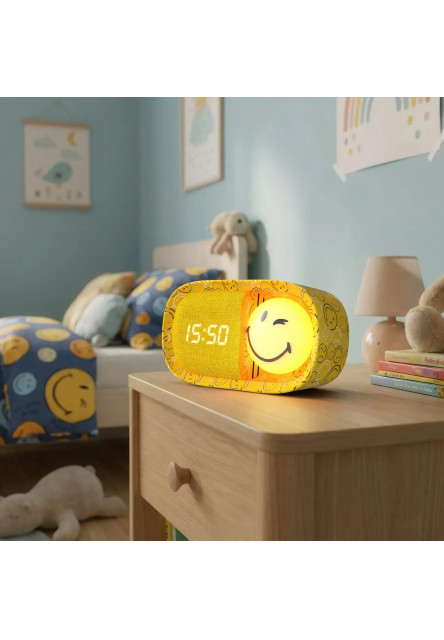 Detský budík a nočné svetlo MOB Dreamy Clock Smiley – žltá