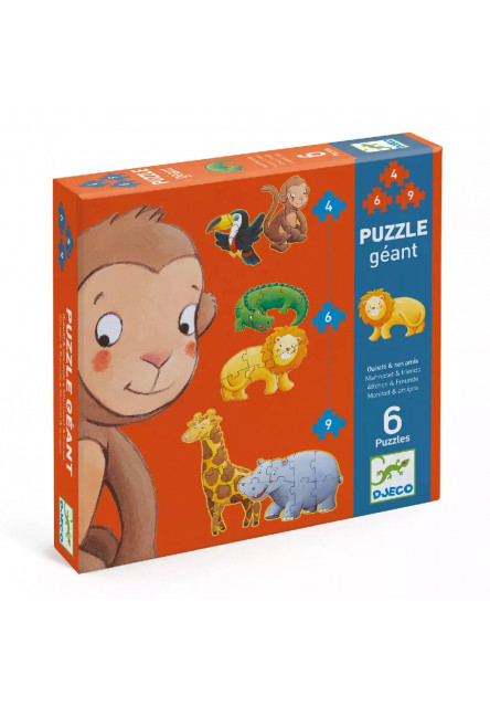 Obrovské puzzle: (6ks) Opica a priatelia (38 veľkých dielikov) DJECO